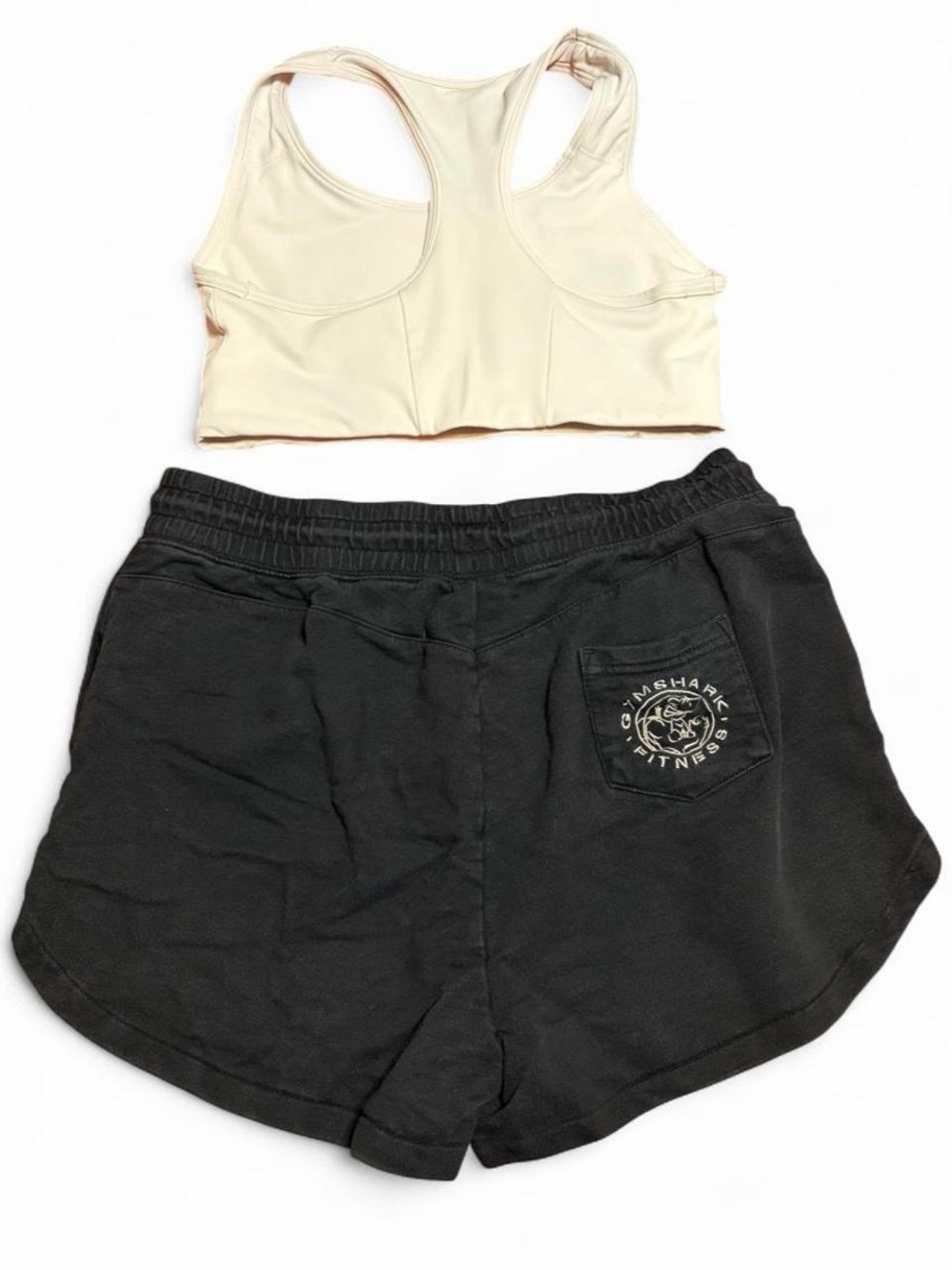 Gymshark Women’s white Racerback Sports Bra & Black Shorts Set - Picture 2 of 4